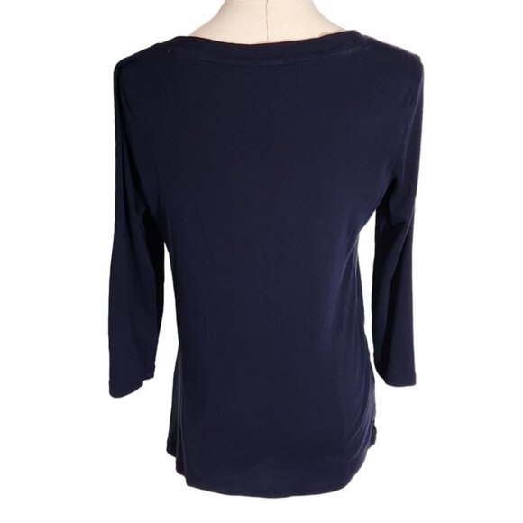 Talbots 100% Pima Cotton Navy Scoop Neck 3/4 Sleeve Tee Women's Size M - Picture 3 of 11